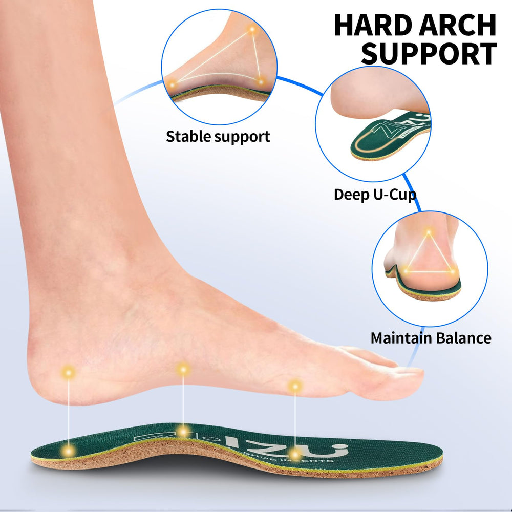 ZHZU cork insoles with arch support for flat feet.
