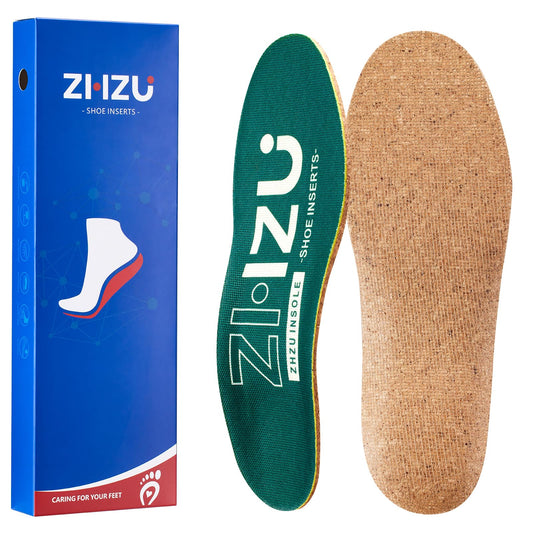 ZHZU cork orthotic insoles, breathable top view for all-day comfort.