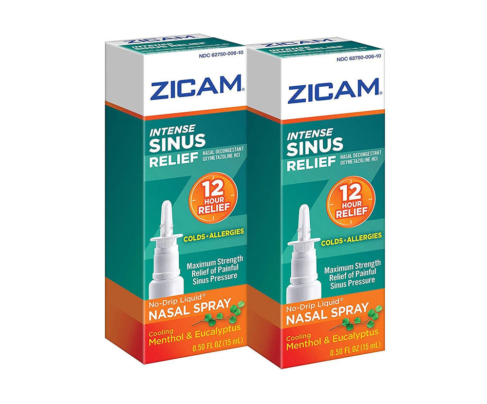 Zicam Intense Sinus Relief bottle with no-drip design for targeted relief.