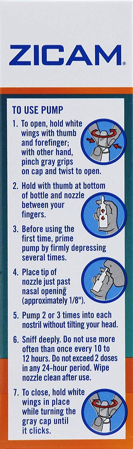 Zicam cooling menthol and eucalyptus spray for instant nasal comfort.