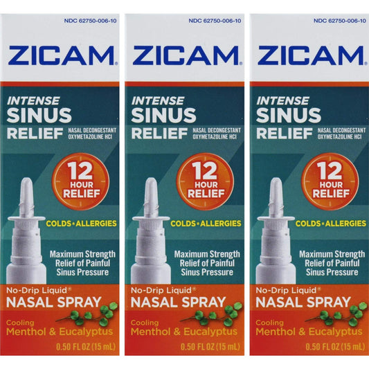 Zicam Intense Sinus Relief pump close-up shows menthol cooling for quick relief