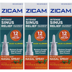 Zicam Intense Sinus Relief pump close-up shows menthol cooling for quick relief