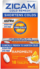 Zicam RapidMelts on-the-go bottle with orange cream tablets.