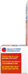 Zicam RapidMelts unit highlighting sugar-free and dye-free attributes.