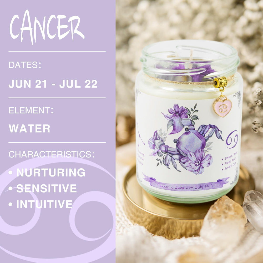 ZINCGE Cancer zodiac gift set featuring coordinated candle and jewelry