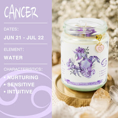 ZINCGE Cancer zodiac gift set featuring coordinated candle and jewelry