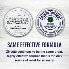 Zincuta Healing Ointment tin label detail highlighting zinc oxide and natural ingredients.