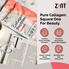 Close-up of Zint Keto Collagen powder texture for smooth mixing.
