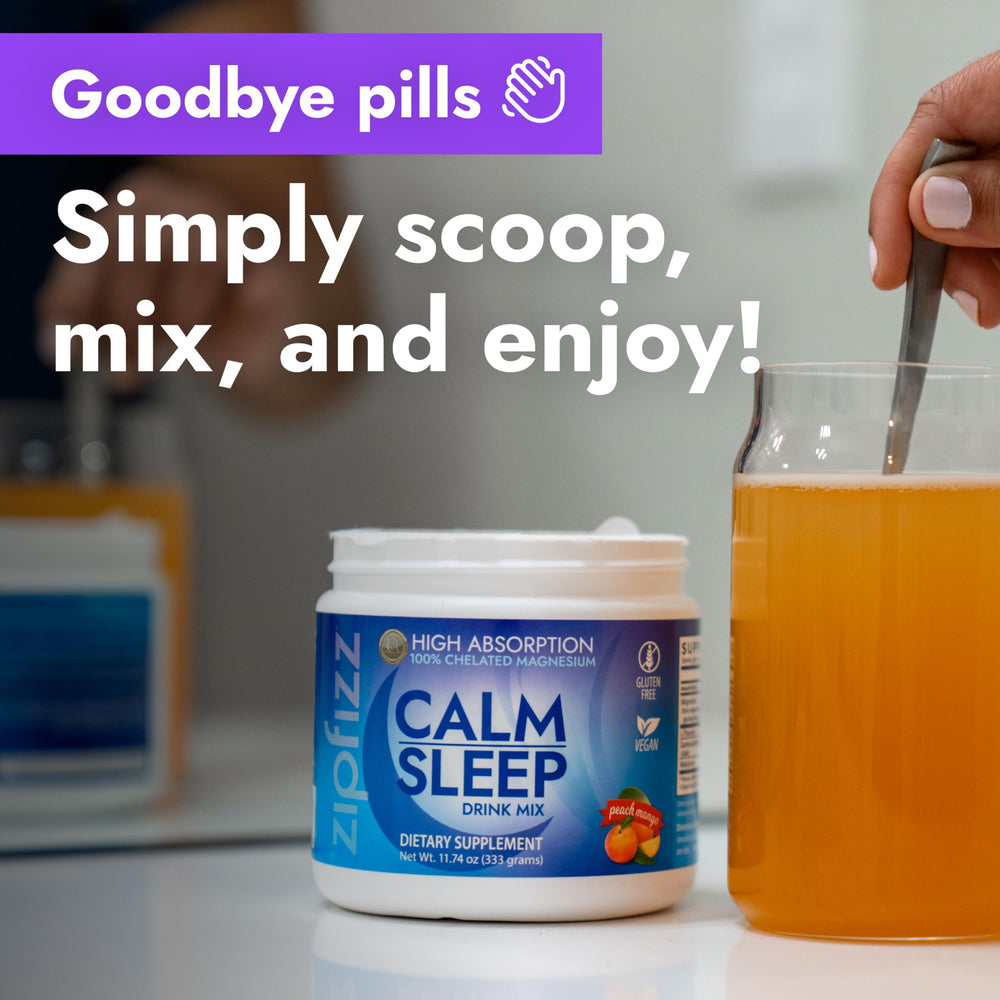 Zipfizz Nightly Calm magnesium lysinate glycinate detail for relaxation support.