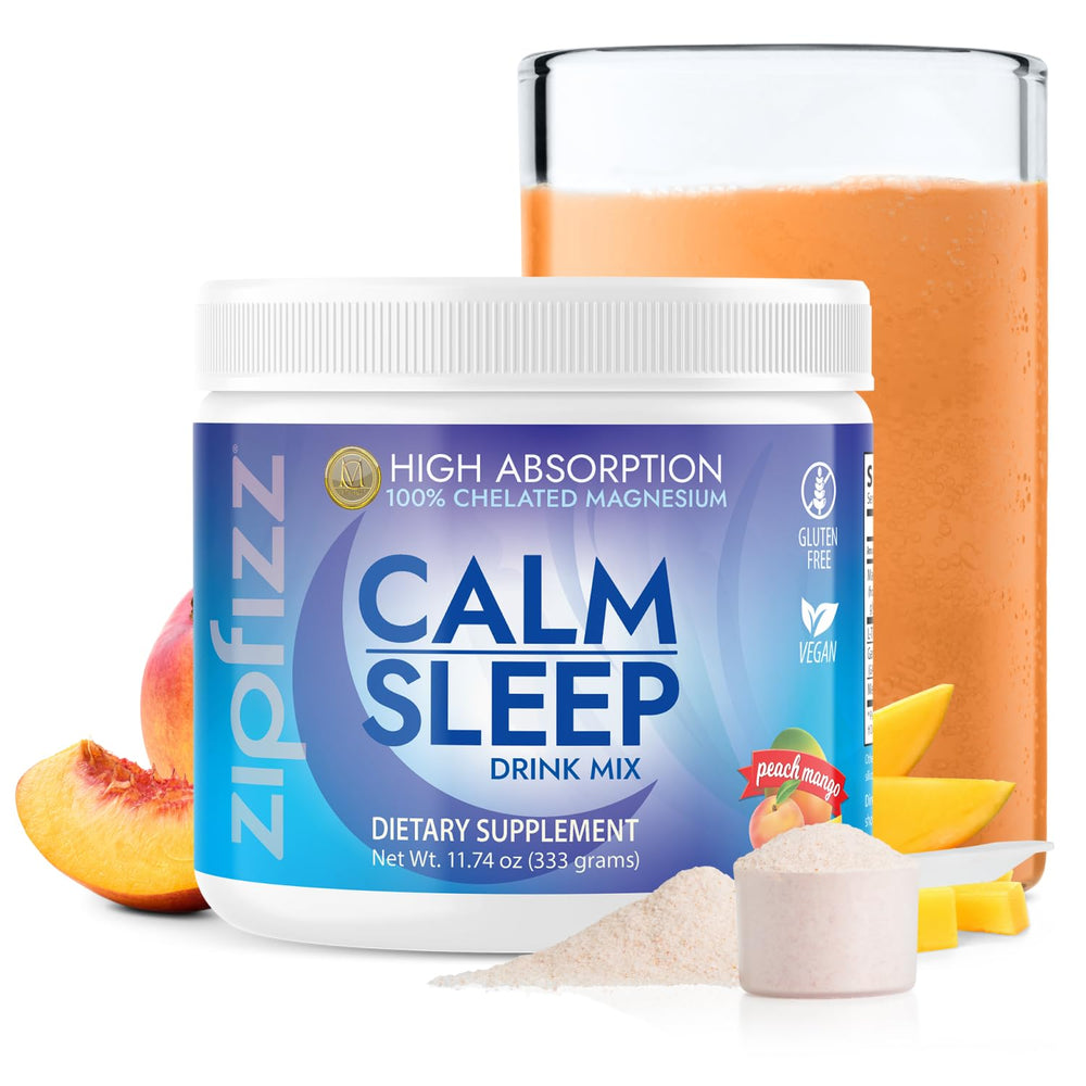 Zipfizz Nightly Calm bottle with peach mango flavor for a relaxing evening ritual.