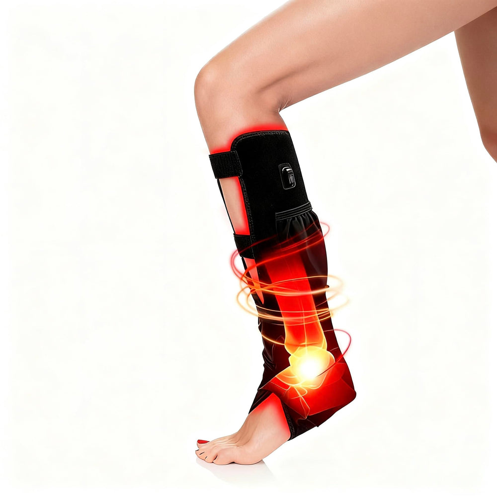 Ziroctd red light therapy pad on feet and legs for soothing warmth.
