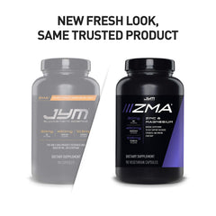 ZMA JYM packaging closeup with clear dosage information.