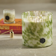 Zodax Apothecary Guild green tortoise glass jar adds Mediterranean charm.
