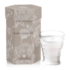 Zodax Grand Casablanca glass jar candle with elegant design and Tahitian Gardenia fragrance.