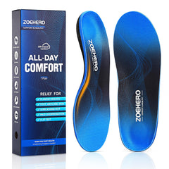 ZOEHERO plantar fasciitis insoles packaging view highlighting compact packaging for everyday use.