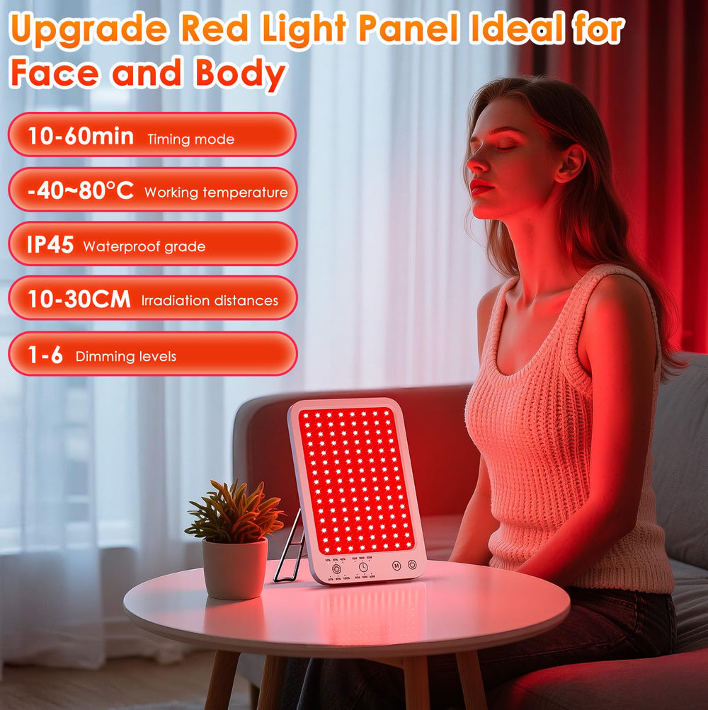 ZonGym red light panel side view showing compact footprint for living room use.