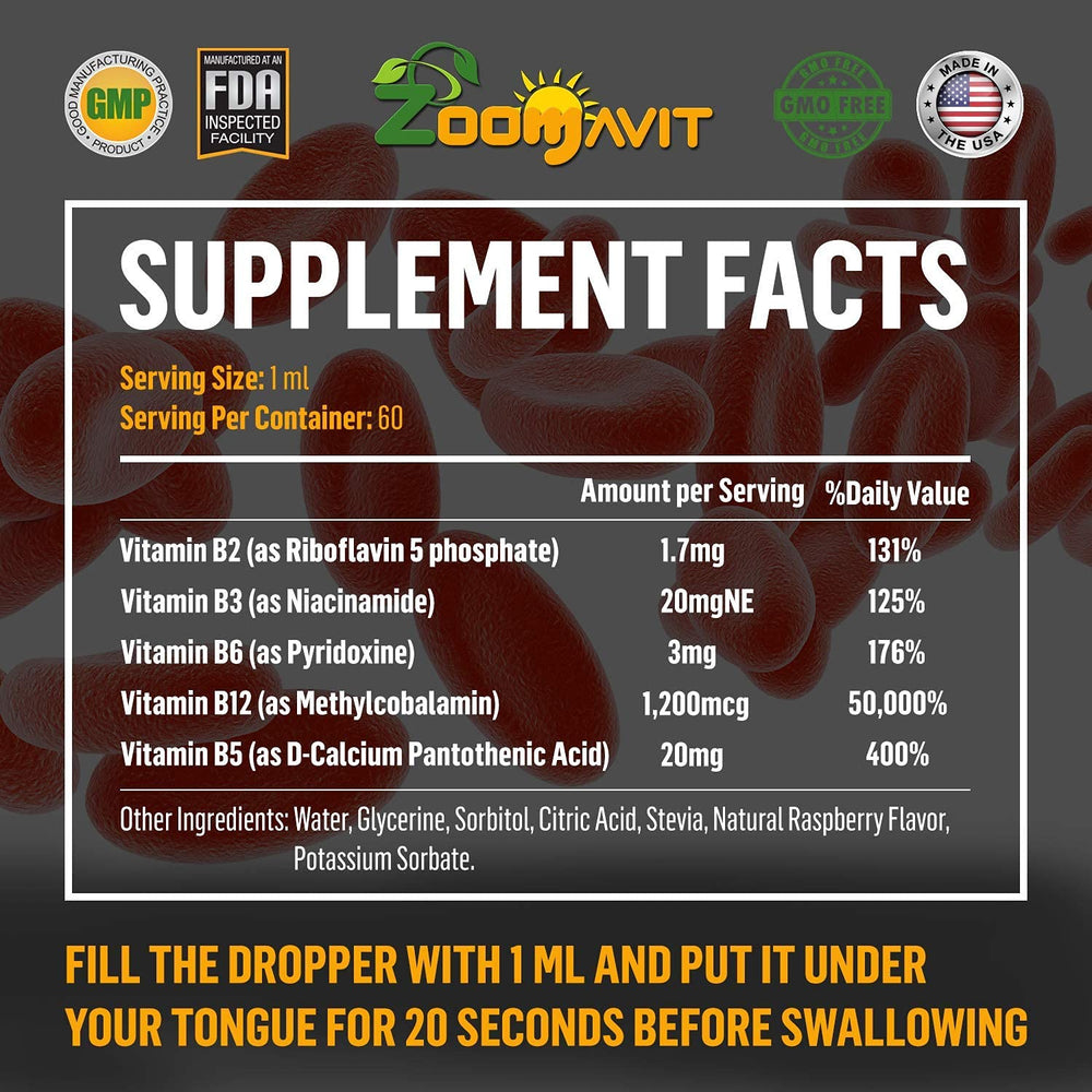 Zoomavit bottle showcases USA-made and non-GMO features.