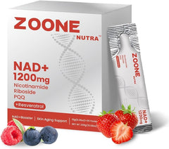 Zoone Nutra NAD 1200mg bottle pour showing energy-supporting supplement