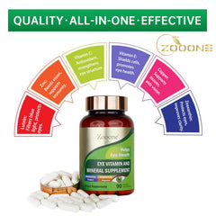 Zooone antioxidant vitamins C and E with minerals for eye resilience.