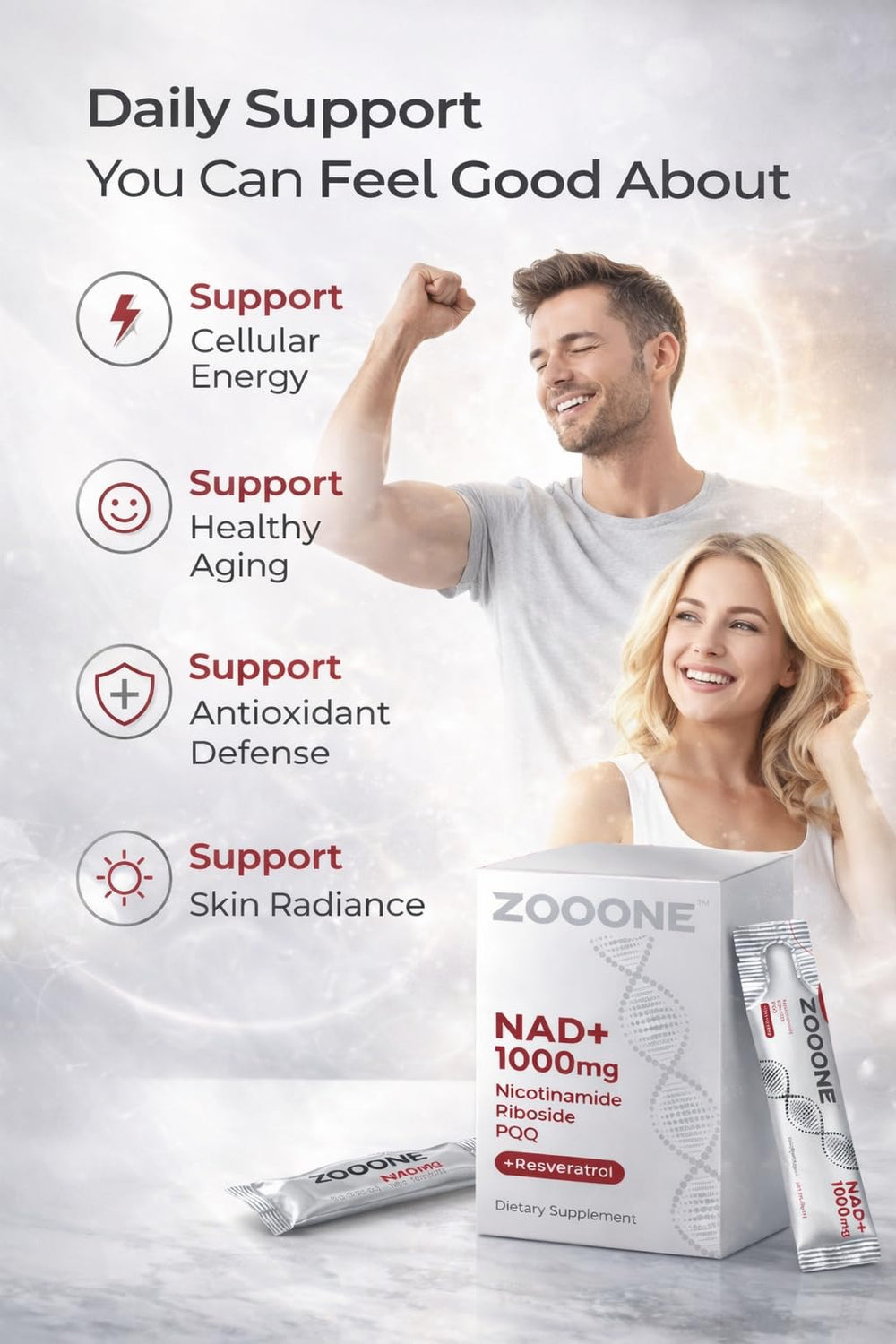 Workout-ready vitality with Zooone NAD+ for focused daily performance.