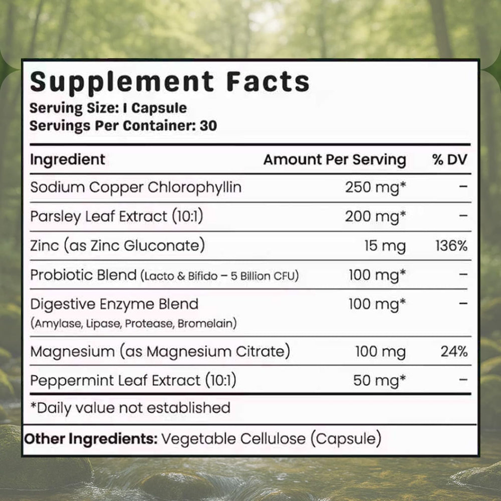 ZPX Ovouria digestive comfort capsule supports daily use and breath health.