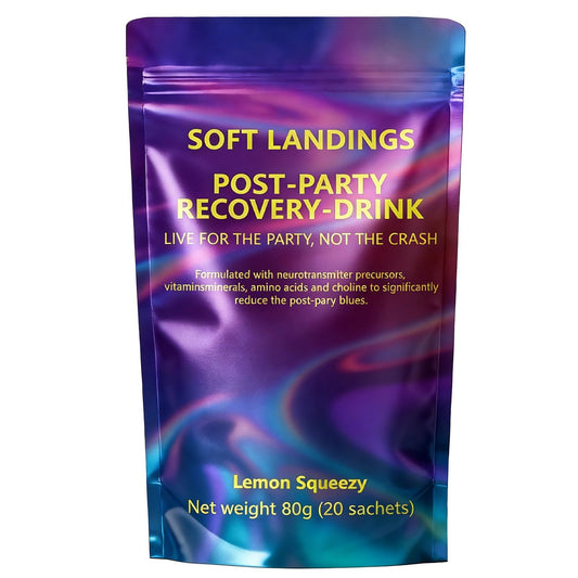 ZPX Soft Landings bottle being poured for post-party recovery and hydration.