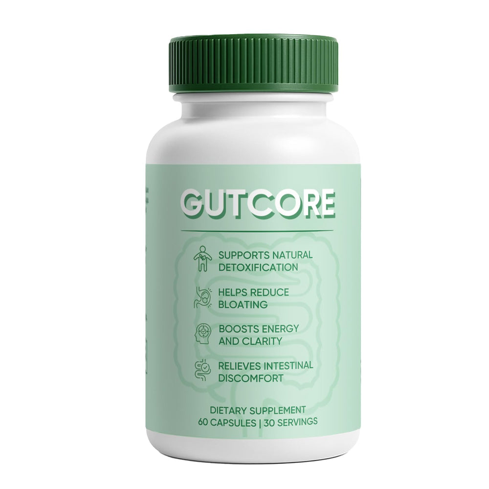 ZRRTXV GutCore probiotic bottle front with vegan capsules for daily digestive comfort