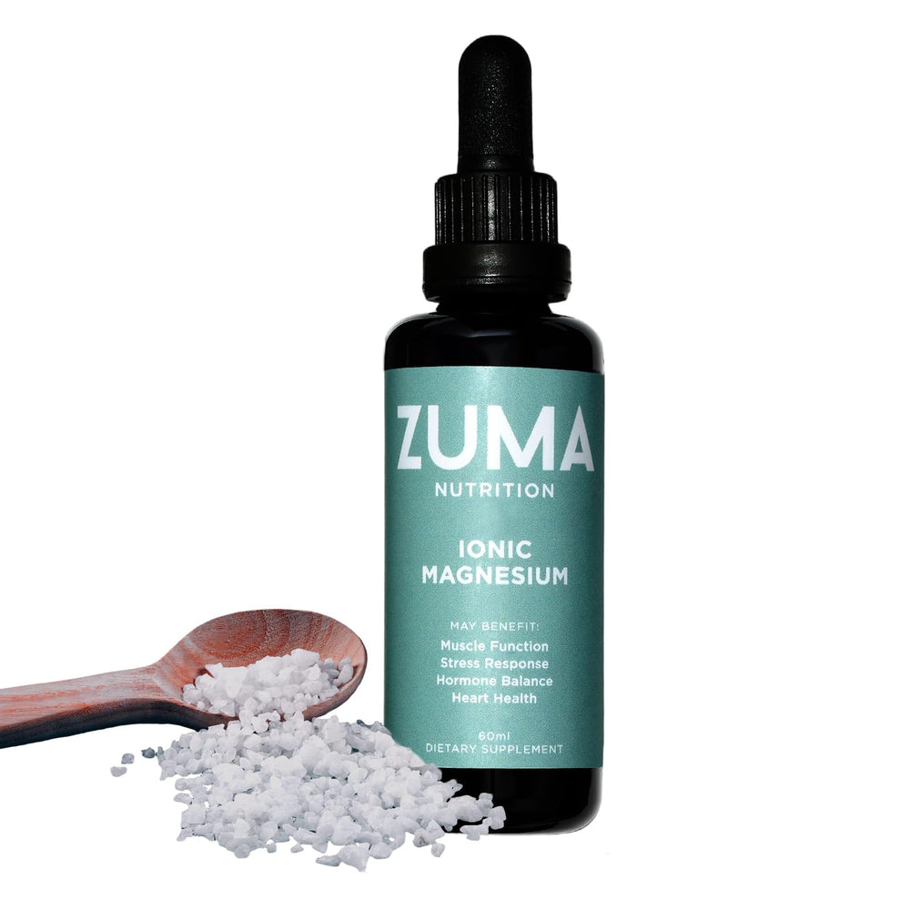 Zuma Nutrition Ionic Magnesium Liquid Tonic bottle enables easy daily mineral delivery.