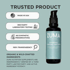 Zuma Nutrition liposomal turmeric drops ready to sip during a busy day.