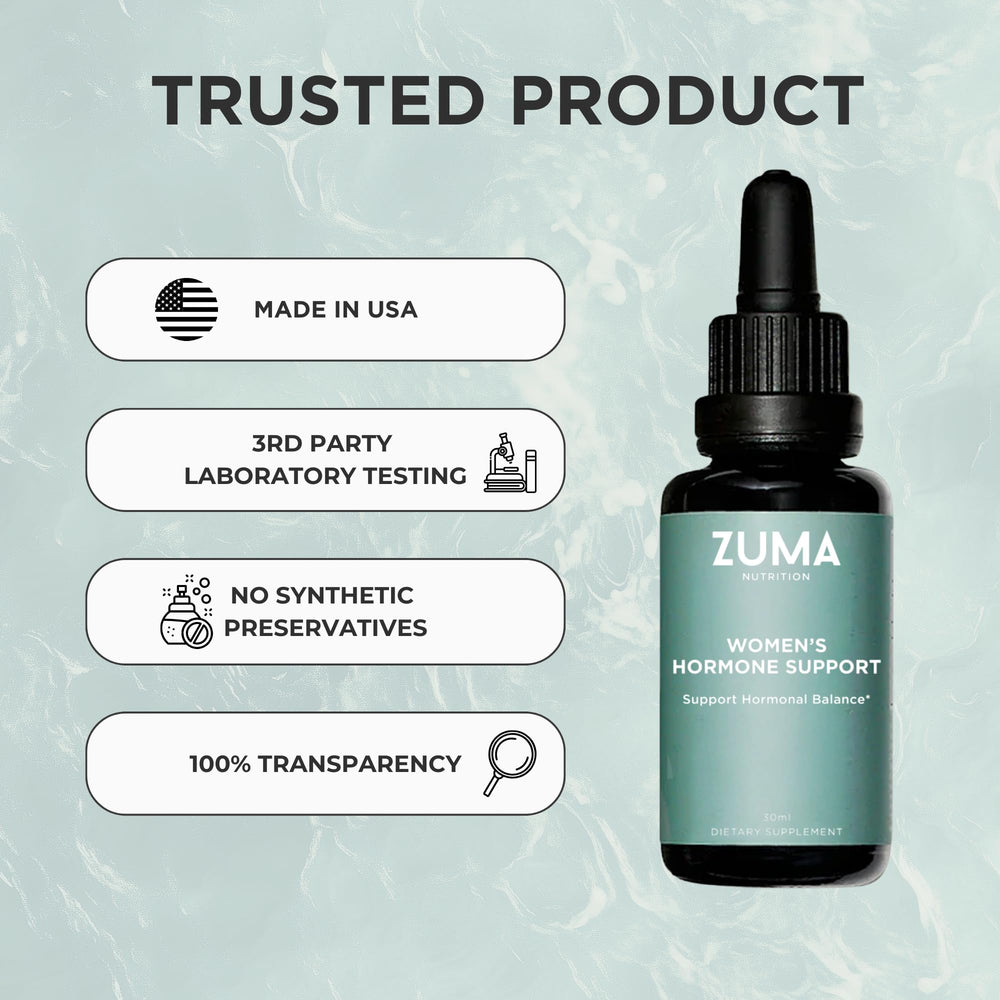 Zuma Nutrition Women's Tonic ingredient blend close-up emphasizes chasteberry and evening primrose benefits