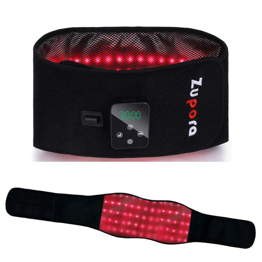 Zupora red light therapy belt front view showcases wearable relief on the move