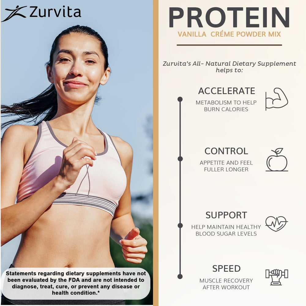 Zurvita Vanilla Creme protein powder shake in glass for creamy flavor.
