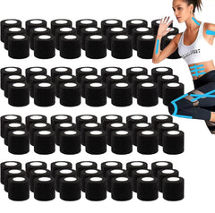 Zwealthygift 84-pack black self-adherent bandage wrap provides secure, slip-free support.