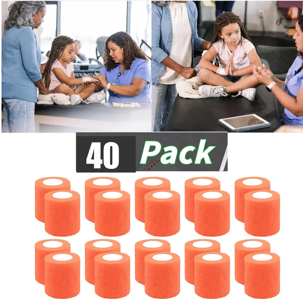 Zwealthygift orange self-adherent bandage wrap bulk pack close-up with packaging.