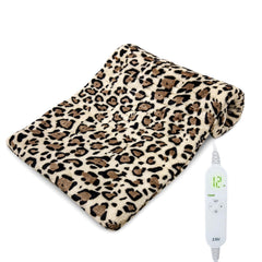 ZXU leopard print heating pad shown on a lap for full back warmth