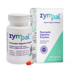 ZYMPAL Pancreatic Digestive Enzymes bottle shows 10,000 Lipase for digestion support