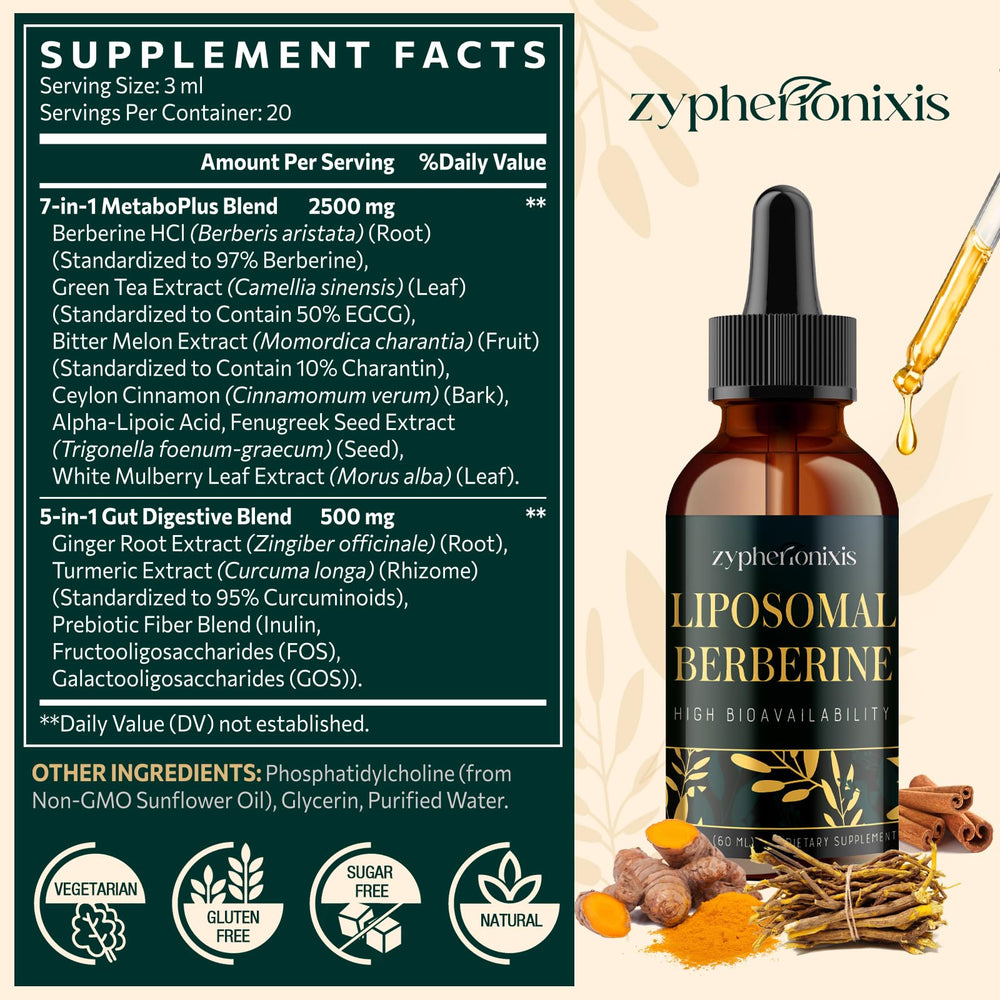 Zypherionixis berberine drops with dropper for easy under-tongue or beverage use
