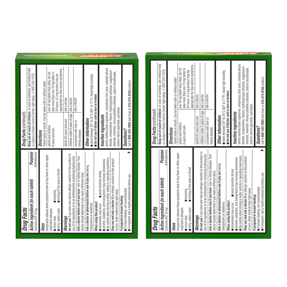Zyrtec 10 mg cetirizine for kids aged 6 and older.