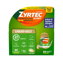 Zyrtec 24-hour allergy liquid gel bottle ready for daily relief