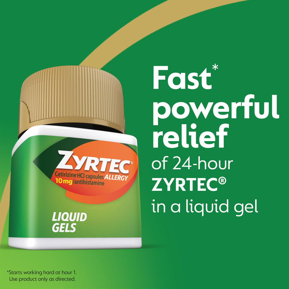 Zyrtec 40-count bottle provides long-lasting daily dosing.