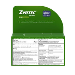 Zyrtec bottle with label showcasing a reliable allergy relief option.