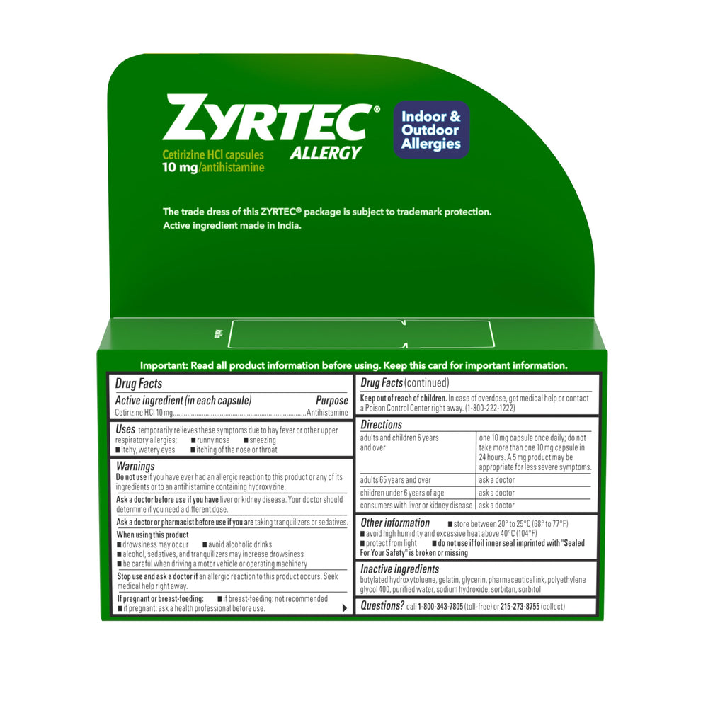 Zyrtec daily dose swallowed with water visual