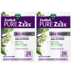 ZzzQuil Pure Zzzs All Night bottle front ready for a full-night sleep routine