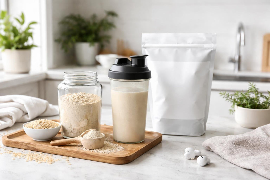 Sports rice protein powder shake for BC workouts