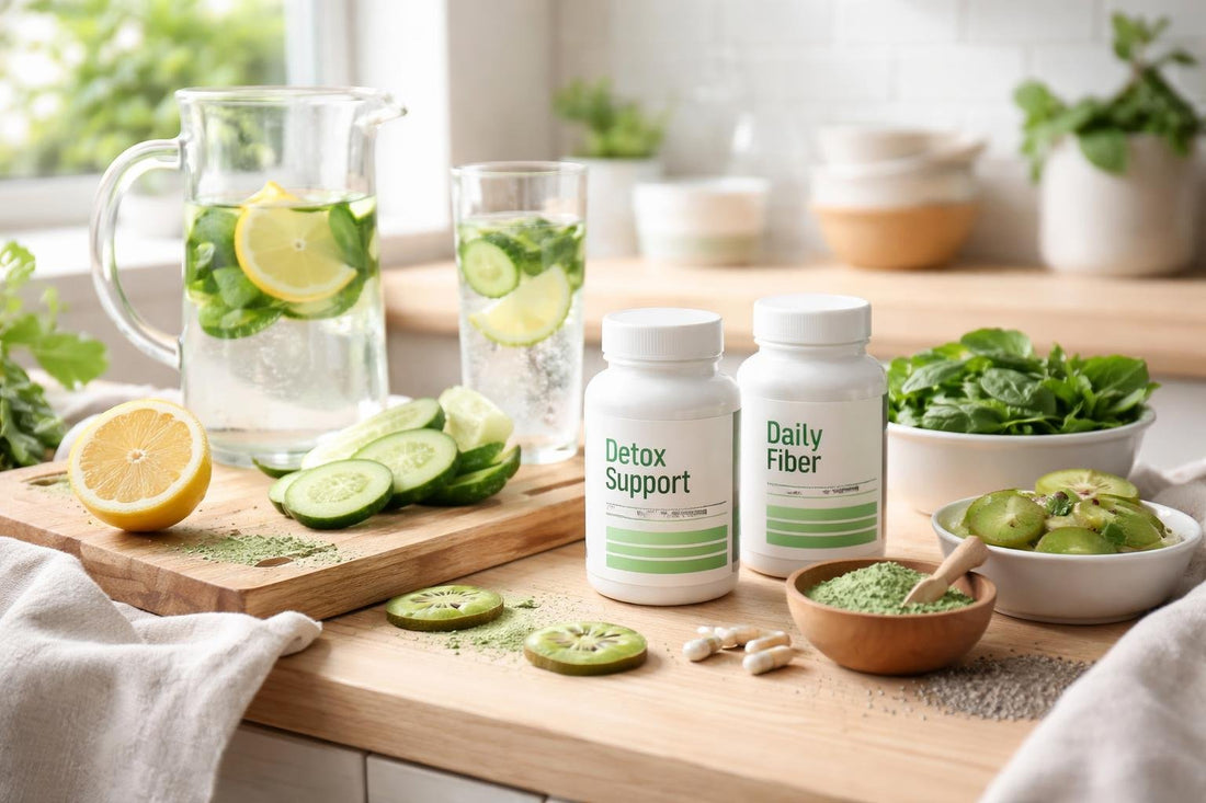 Beginner detox and cleanse routine with water and greens