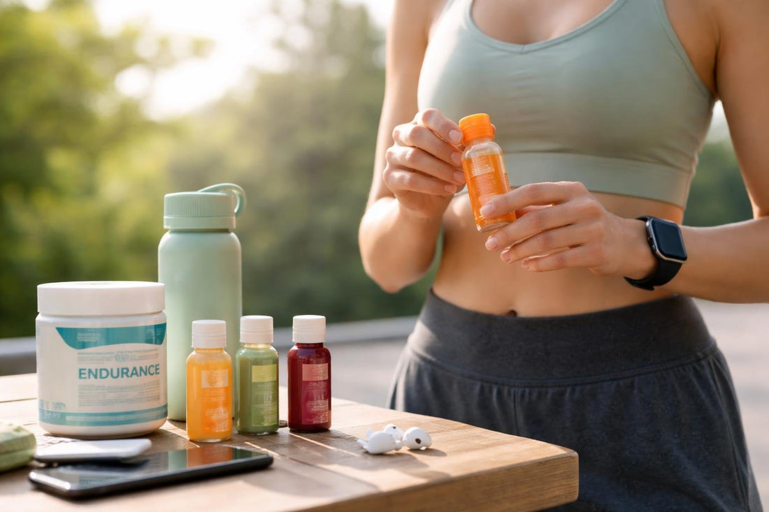 Beginner holding energy shot before outdoor run