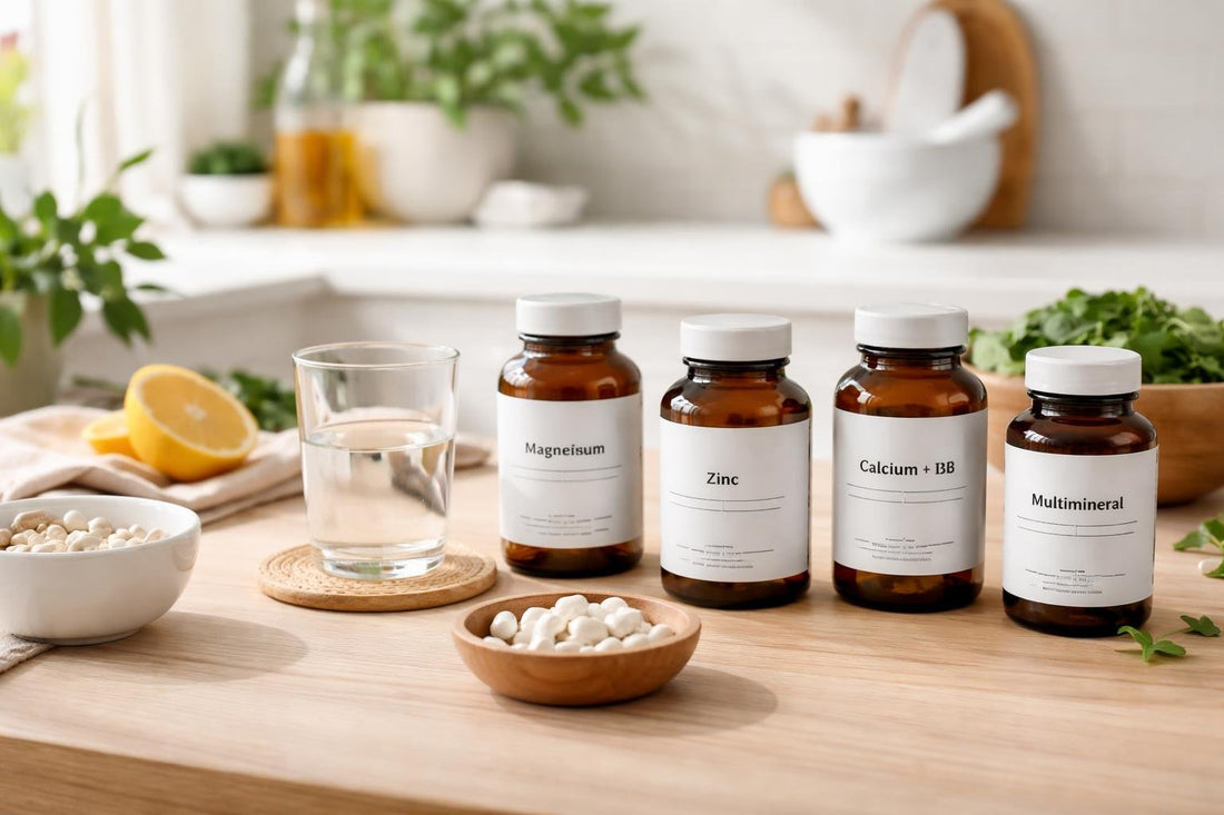 Beginner essential mineral supplements and electrolyte capsules on table