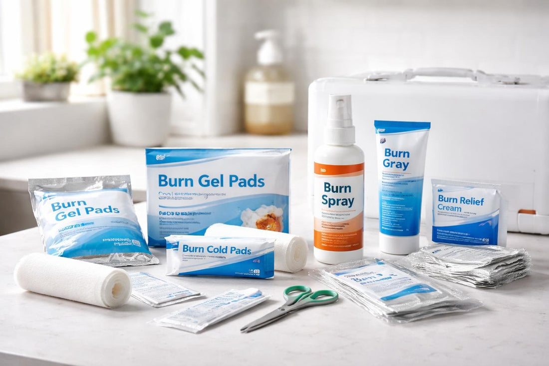 assortment of burn care products for home kit