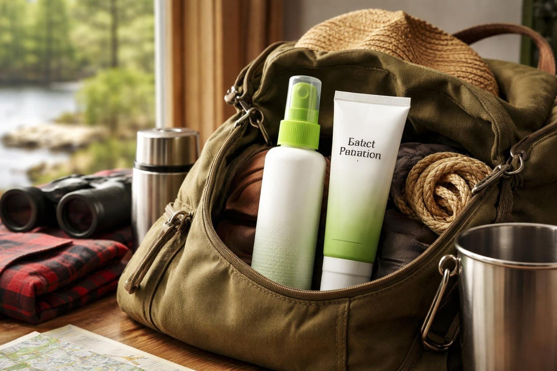 Repellent spray and lotion packed for Canadian camping trip