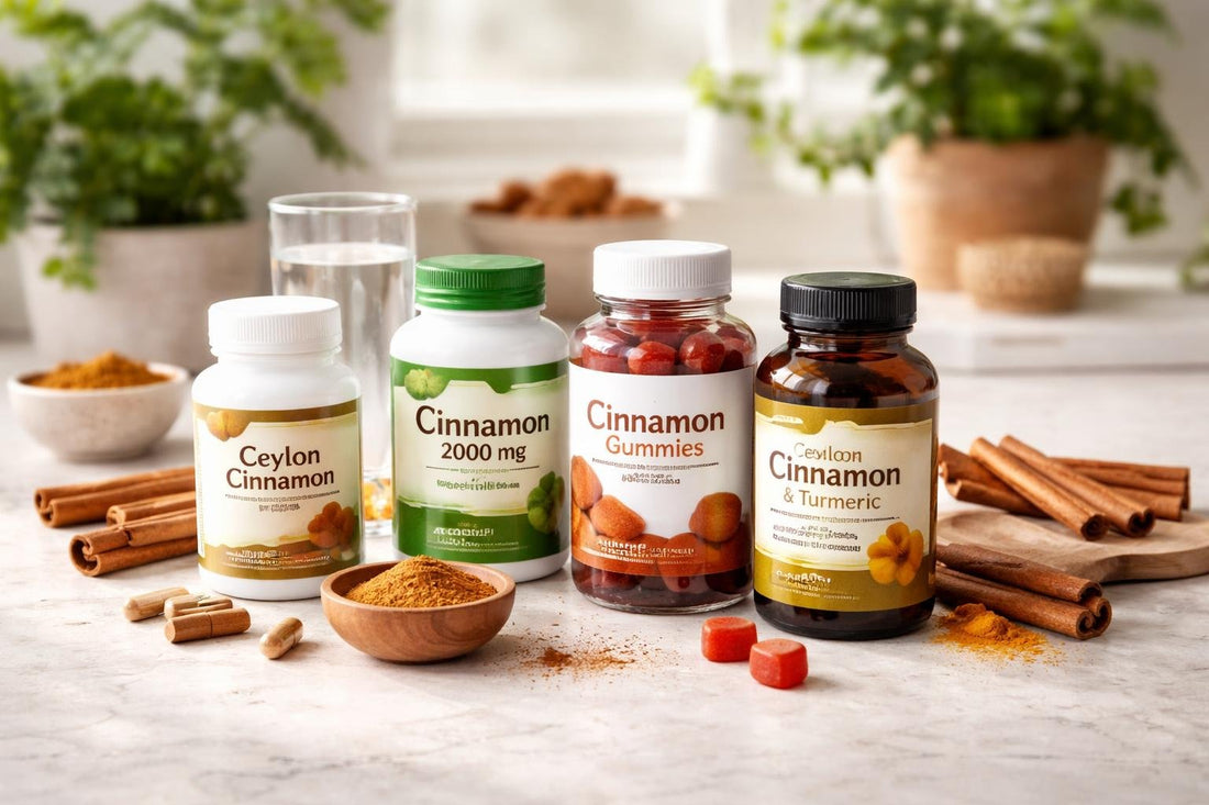 bottles of cinnamon supplements and gummies